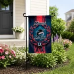 Miami Marlins Garden Flag Custom Laurel Wreath Blue Best Selling