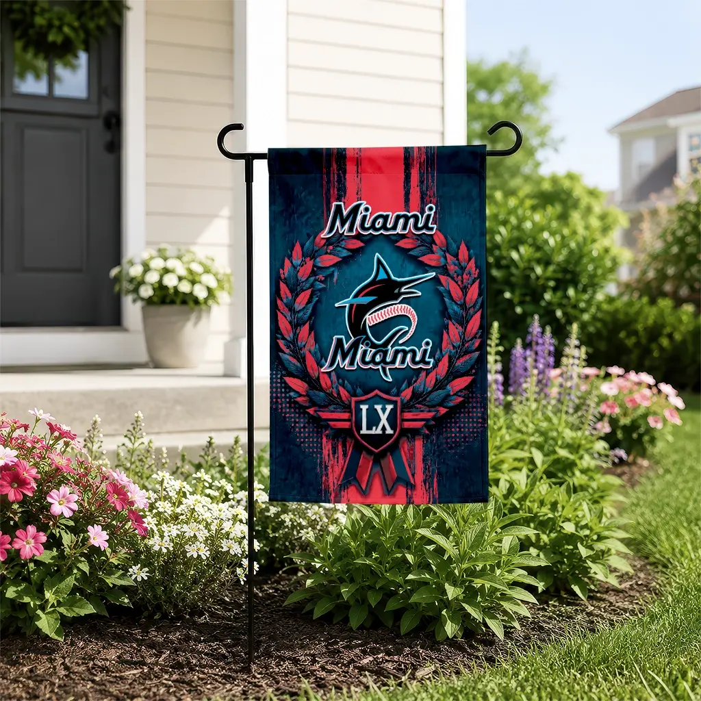 Miami Marlins Garden Flag Custom Laurel Wreath Blue New Arrival Miami Marlins Garden Flag Custom Laurel Wreath Blue New Arrival