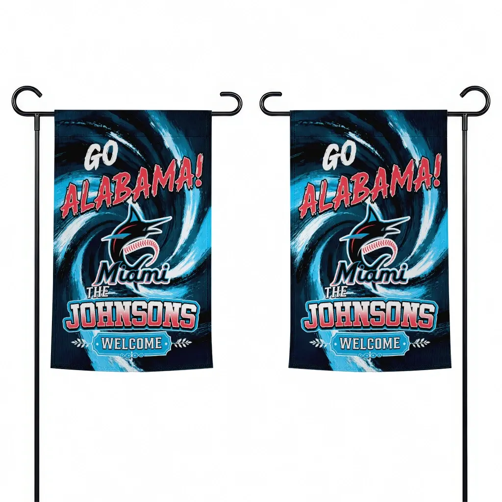 Miami Marlins Garden Flag Personalized Swirl Vortex Blue Fashion Forward Miami Marlins Garden Flag Personalized Swirl Vortex Blue Fashion Forward