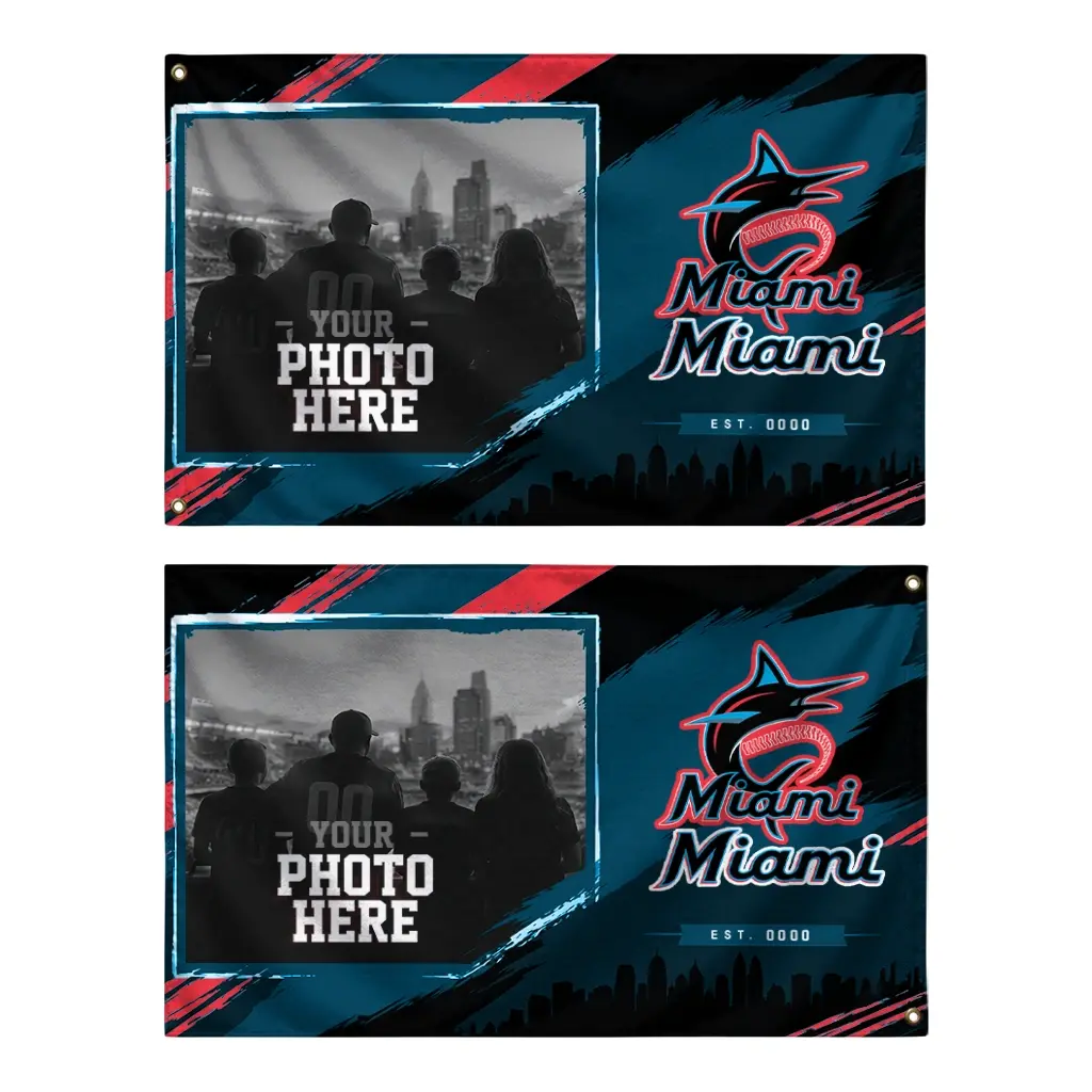 Miami Marlins House Flag Custom Framed Photo Blue Black Fashion Forward Miami Marlins House Flag Custom Framed Photo Blue Black Fashion Forward