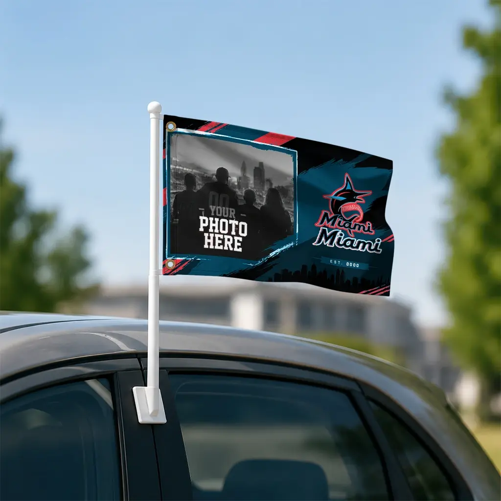 Miami Marlins House Flag Custom Framed Photo Blue Black Latest Model Miami Marlins House Flag Custom Framed Photo Blue Black Latest Model