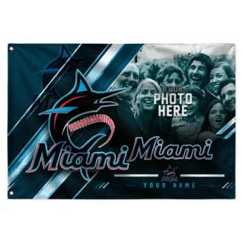 Miami Marlins House Flag Personalized Diagonal Stripes Blue Best Selling