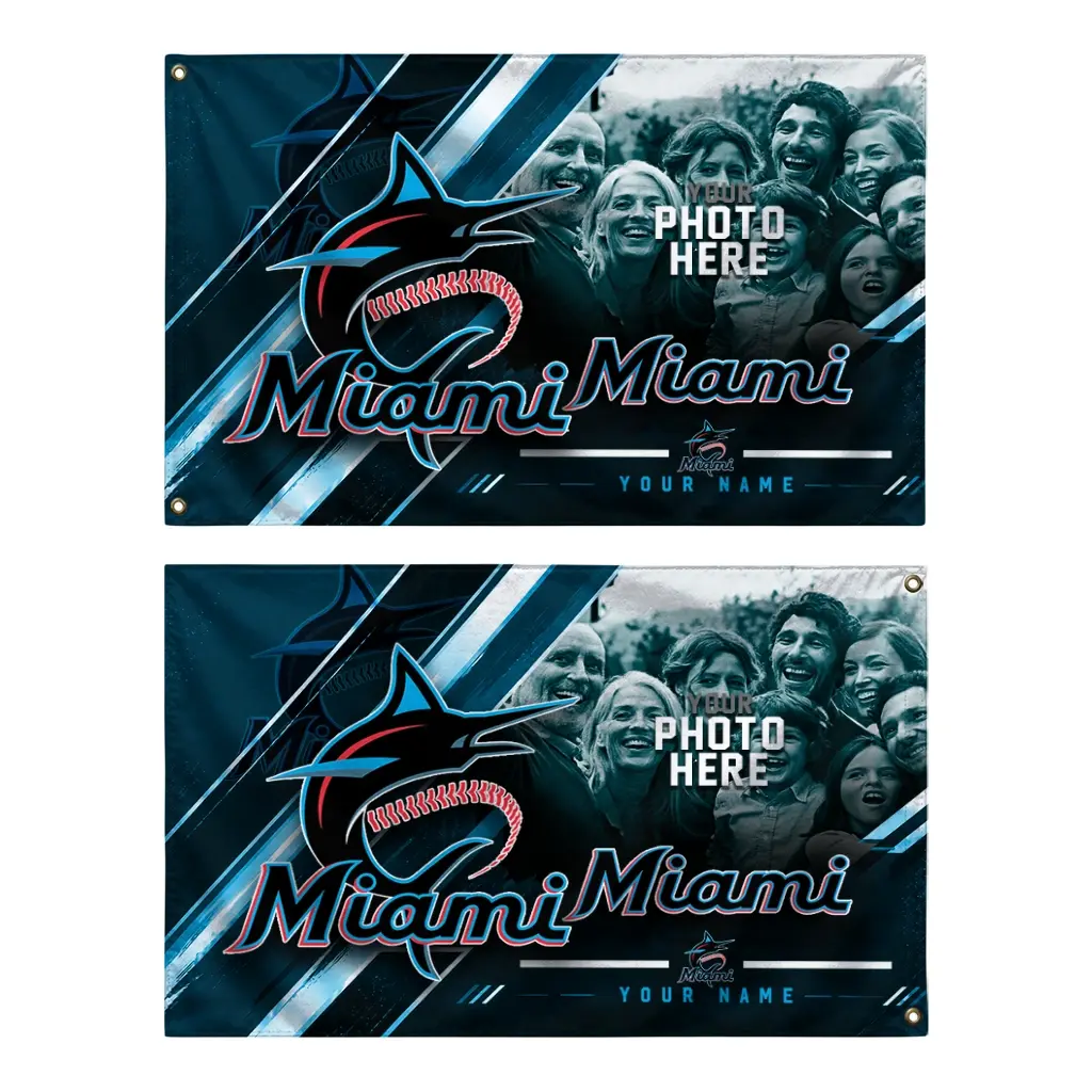 Miami Marlins House Flag Personalized Diagonal Stripes Blue Fashion Forward Miami Marlins House Flag Personalized Diagonal Stripes Blue Fashion Forward