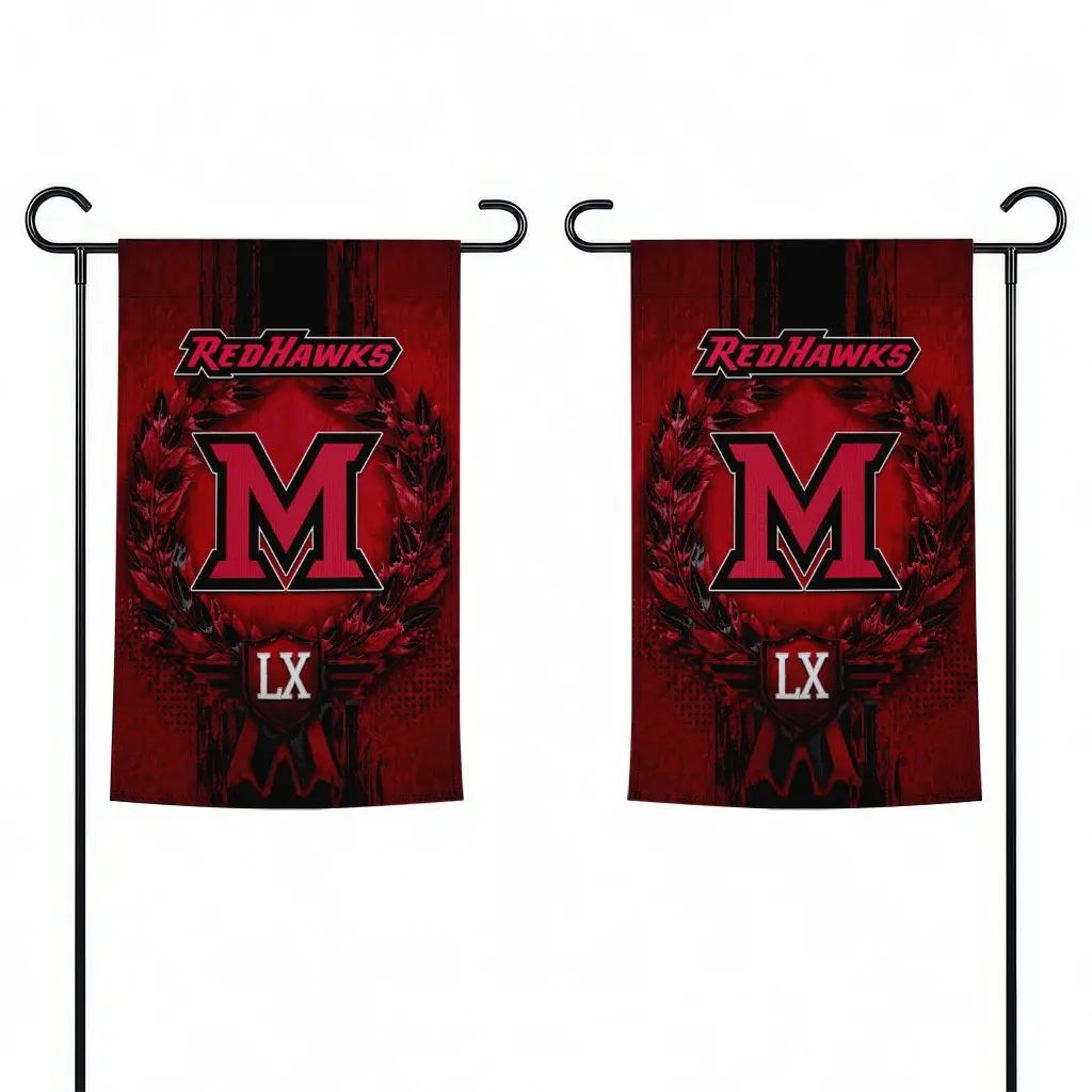 Miami Redhawks Garden Flag Personalized Laurel Wreath Red Fashion Forward Miami Redhawks Garden Flag Personalized Laurel Wreath Red Fashion Forward