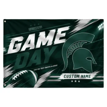 Michigan State Spartans House Flag Personalized Action Streaks Green Best Selling