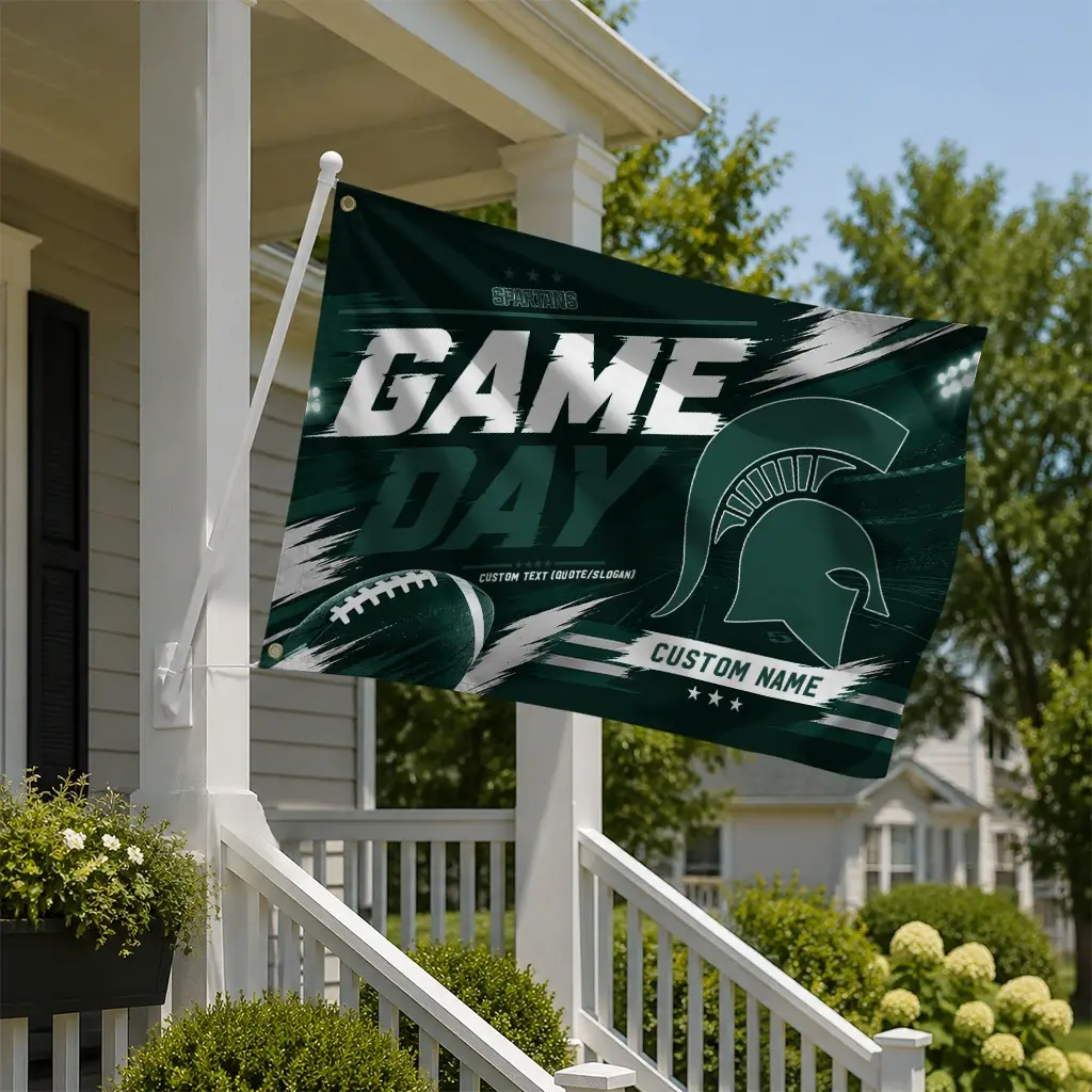 Michigan State Spartans House Flag Personalized Action Streaks Green New Arrival Michigan State Spartans House Flag Personalized Action Streaks Green New Arrival