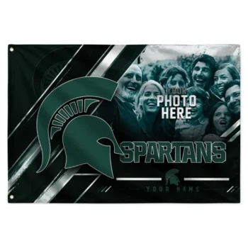 Michigan State Spartans House Flag Personalized Diagonal Stripes Green Best Selling