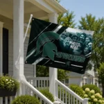 Michigan State Spartans House Flag Personalized Diagonal Stripes Green Best Selling