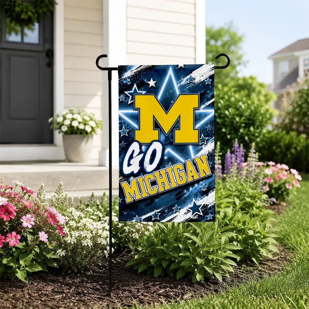 Michigan Wolverines Garden Flag Custom Glowing Star Blue New Arrival Michigan Wolverines Garden Flag Custom Glowing Star Blue New Arrival