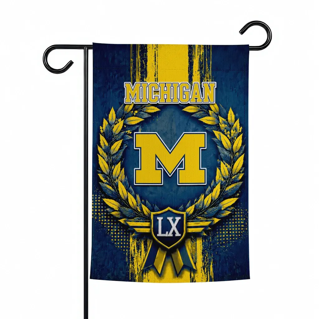 Michigan Wolverines Garden Flag Customized Laurel Wreath Blue Best Selling Michigan Wolverines Garden Flag Customized Laurel Wreath Blue Best Selling