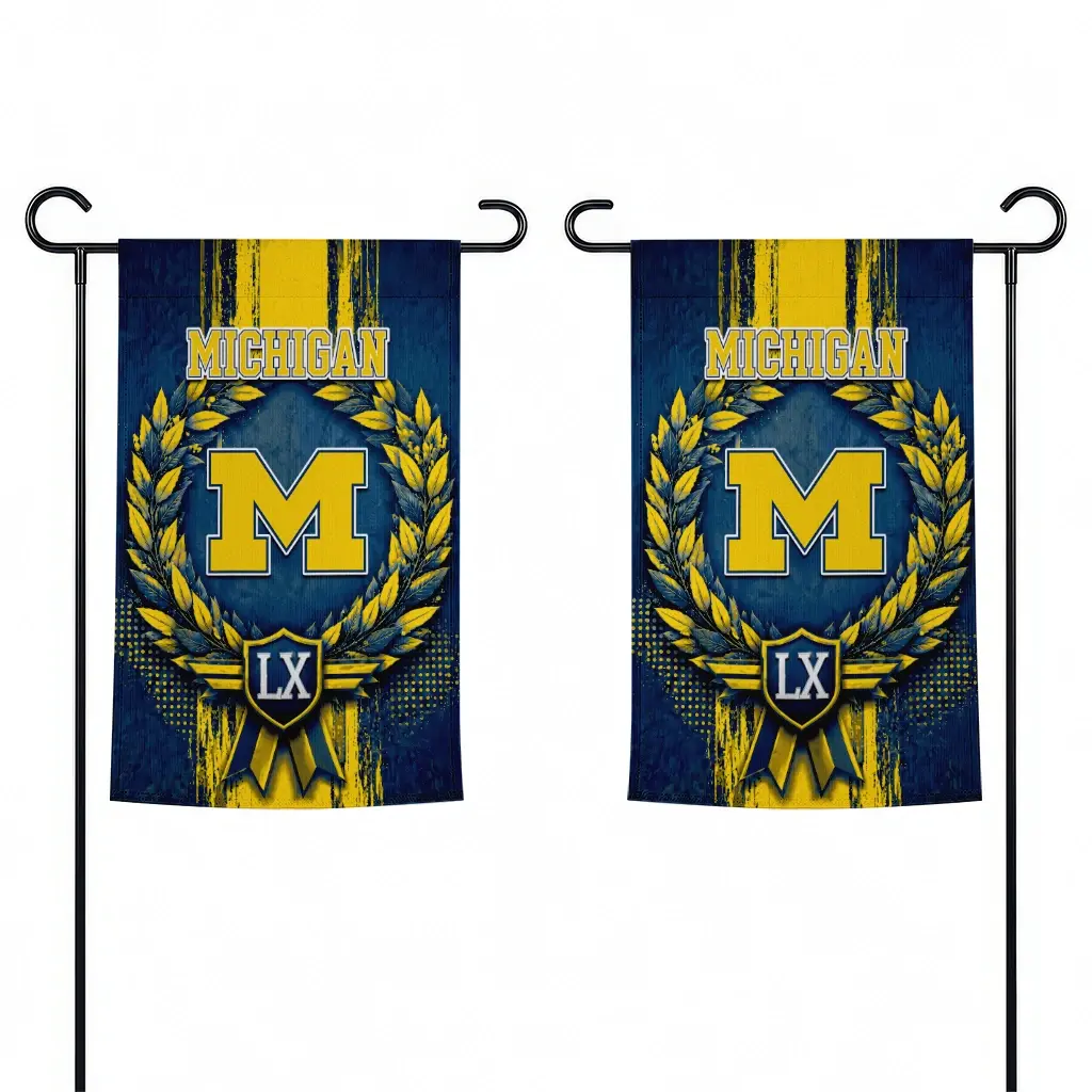 Michigan Wolverines Garden Flag Customized Laurel Wreath Blue Fashion Forward Michigan Wolverines Garden Flag Customized Laurel Wreath Blue Fashion Forward