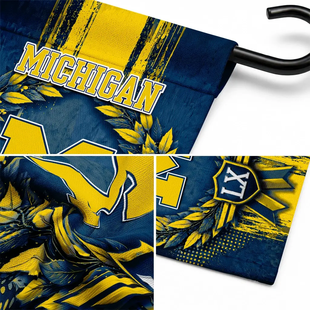 Michigan Wolverines Garden Flag Customized Laurel Wreath Blue Latest Model Michigan Wolverines Garden Flag Customized Laurel Wreath Blue Latest Model