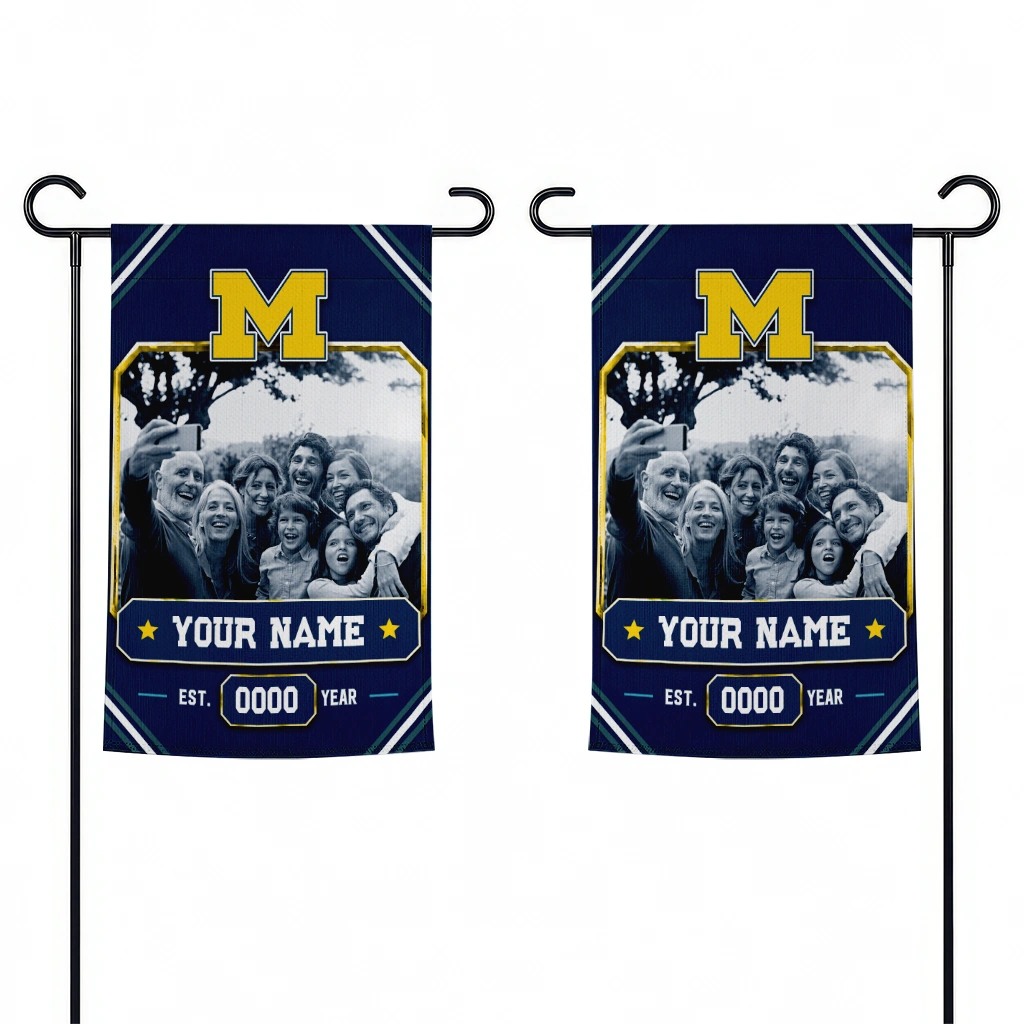 michigan-wolverines-garden-flag-customized-photo-frame-blue-fashion-forward.webp