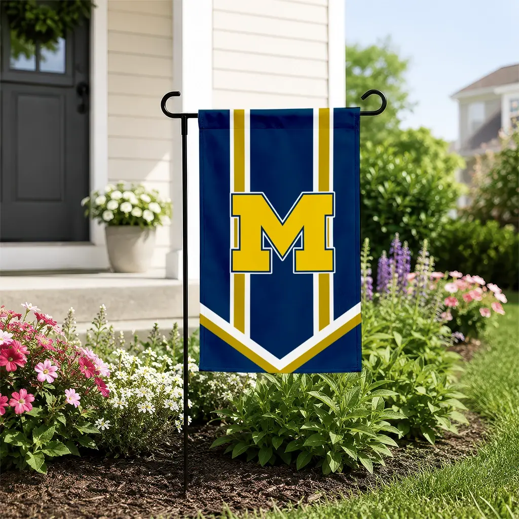 Michigan Wolverines Garden Flag Personalized Chevron Stripes Blue New Arrival Michigan Wolverines Garden Flag Personalized Chevron Stripes Blue New Arrival