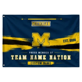 Michigan Wolverines House Flag Personalized Brushed Streaks Blue Best Selling