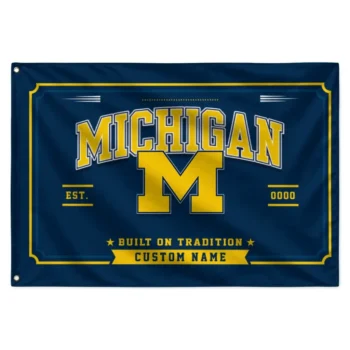 Michigan Wolverines House Flag Personalized Ornate Border Blue Best Selling