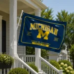 Michigan Wolverines House Flag Personalized Ornate Border Blue Best Selling