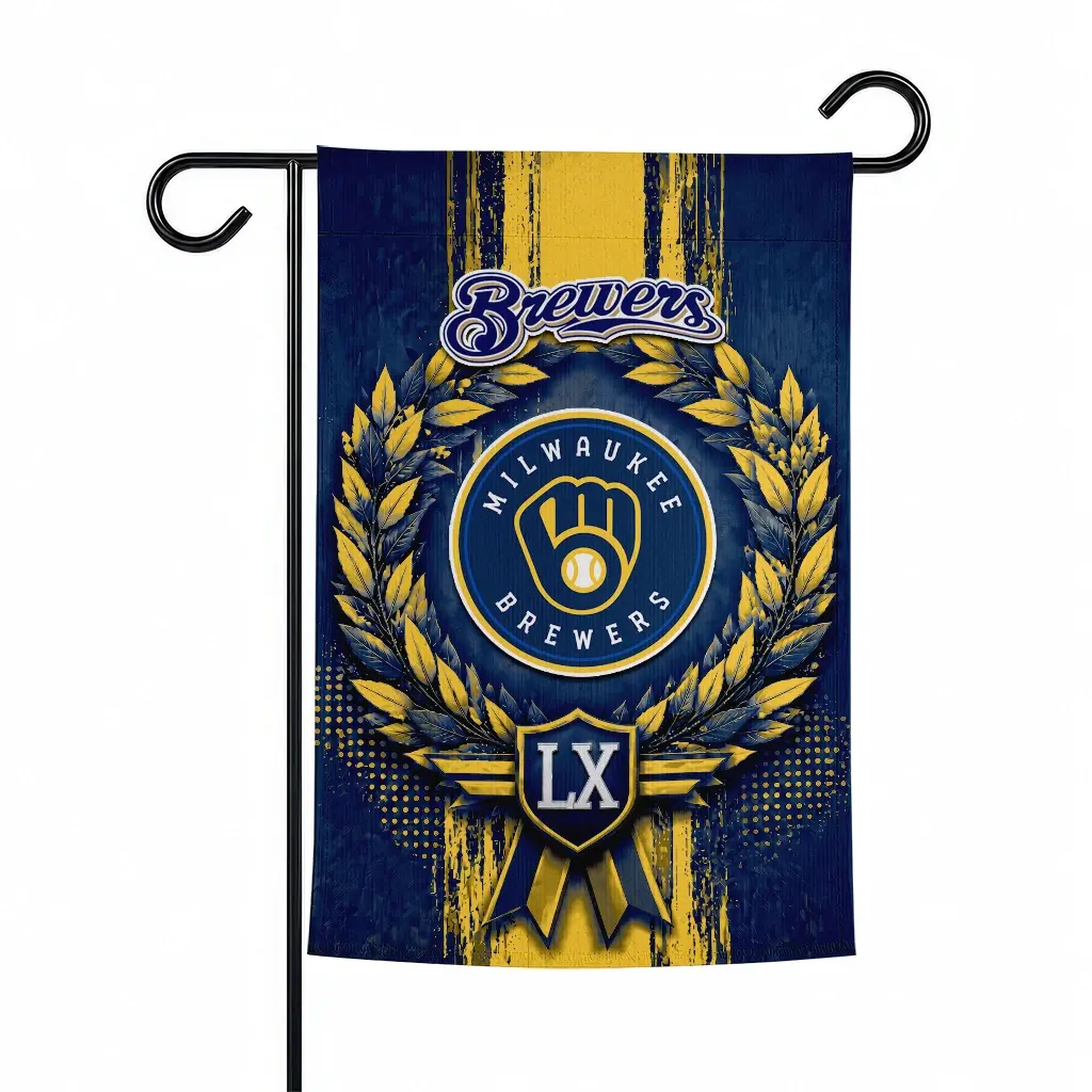 Milwaukee Brewers Garden Flag Customized Laurel Wreath Navy Blue Best Selling Milwaukee Brewers Garden Flag Customized Laurel Wreath Navy Blue Best Selling