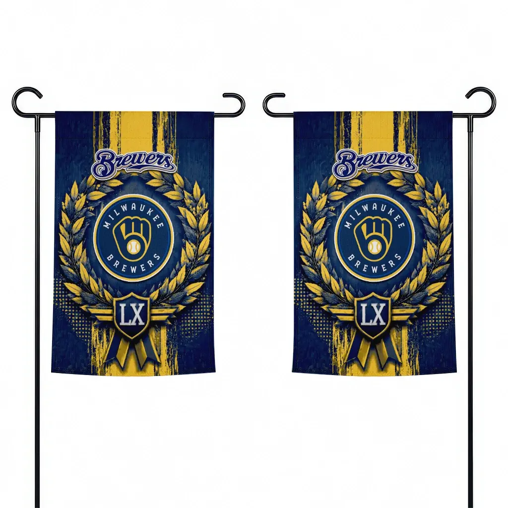 Milwaukee Brewers Garden Flag Customized Laurel Wreath Navy Blue Fashion Forward Milwaukee Brewers Garden Flag Customized Laurel Wreath Navy Blue Fashion Forward