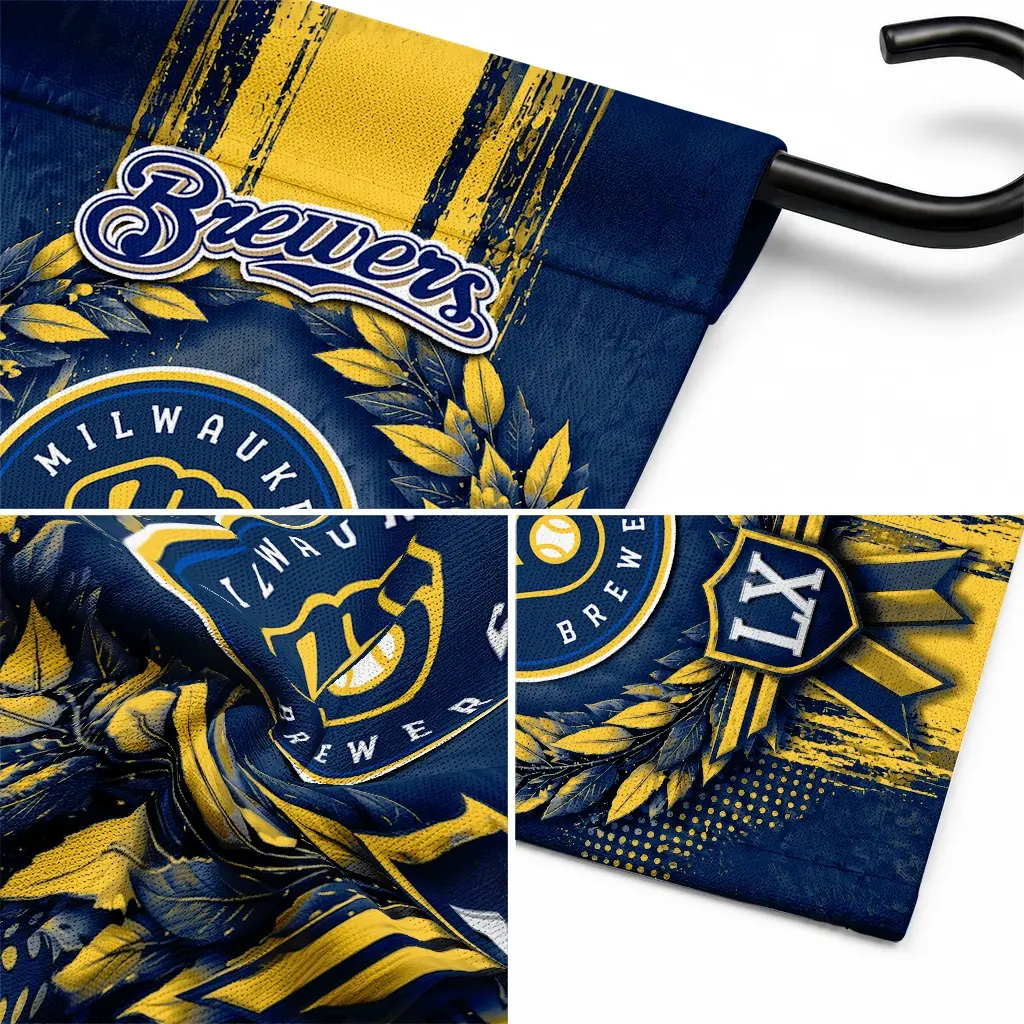 Milwaukee Brewers Garden Flag Customized Laurel Wreath Navy Blue Latest Model Milwaukee Brewers Garden Flag Customized Laurel Wreath Navy Blue Latest Model