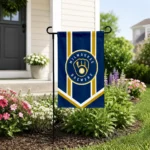 Milwaukee Brewers Garden Flag Personalized Chevron Stripes Navy Blue Best Selling