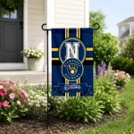 Milwaukee Brewers Garden Flag Personalized Circle Medallion Navy Blue Best Selling