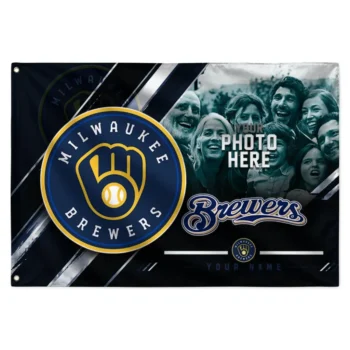 Milwaukee Brewers House Flag Custom Diagonal Stripes Navy Blue Best Selling