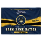 Milwaukee Brewers House Flag Personalized Brushed Streaks Navy Blue Best Selling