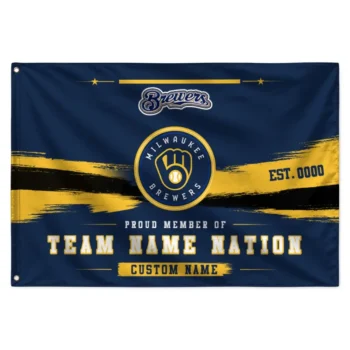 Milwaukee Brewers House Flag Personalized Brushed Streaks Navy Blue Best Selling