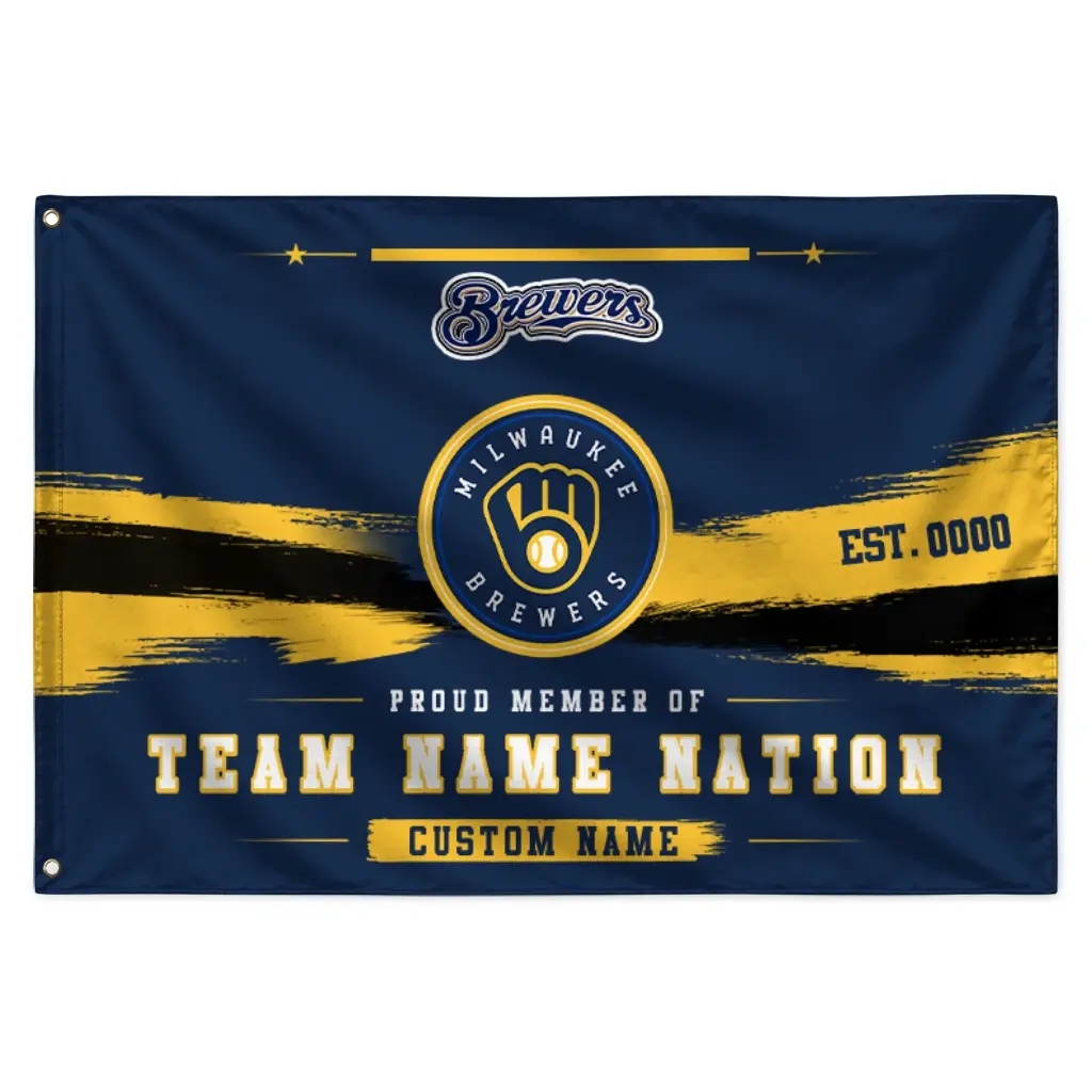 Milwaukee Brewers House Flag Personalized Brushed Streaks Navy Blue Best Selling Milwaukee Brewers House Flag Personalized Brushed Streaks Navy Blue Best Selling
