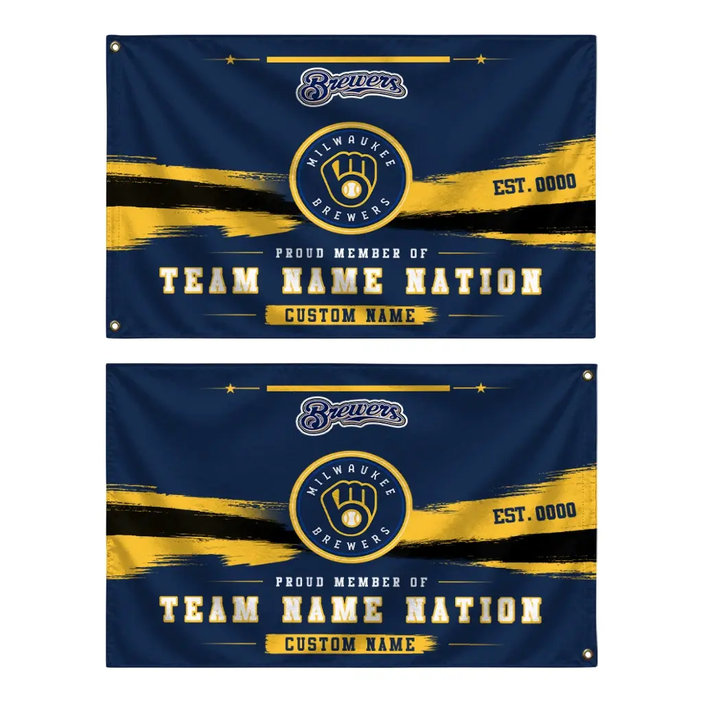 Milwaukee Brewers House Flag Personalized Brushed Streaks Navy Blue Fashion Forward Milwaukee Brewers House Flag Personalized Brushed Streaks Navy Blue Fashion Forward