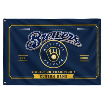 Milwaukee Brewers House Flag Personalized Ornate Border Navy Blue Best Selling