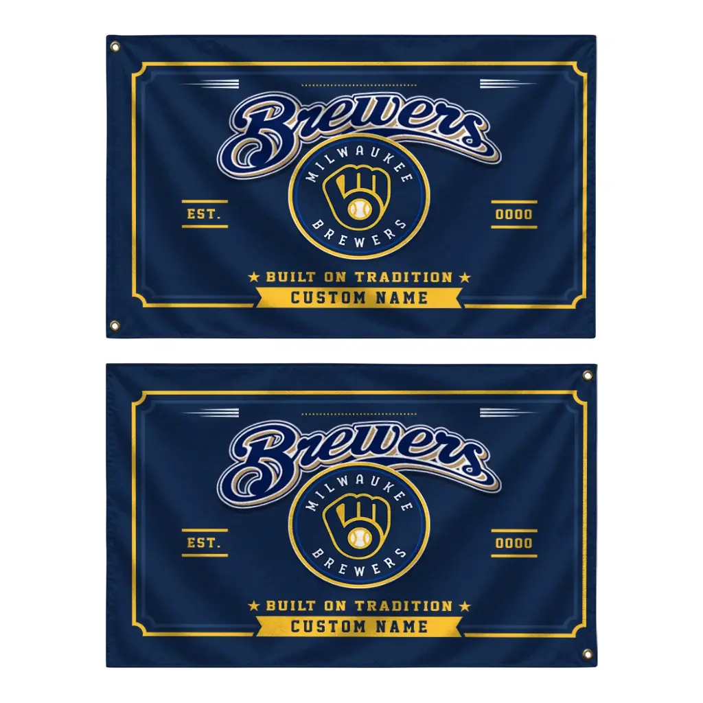 Milwaukee Brewers House Flag Personalized Ornate Border Navy Blue Fashion Forward Milwaukee Brewers House Flag Personalized Ornate Border Navy Blue Fashion Forward