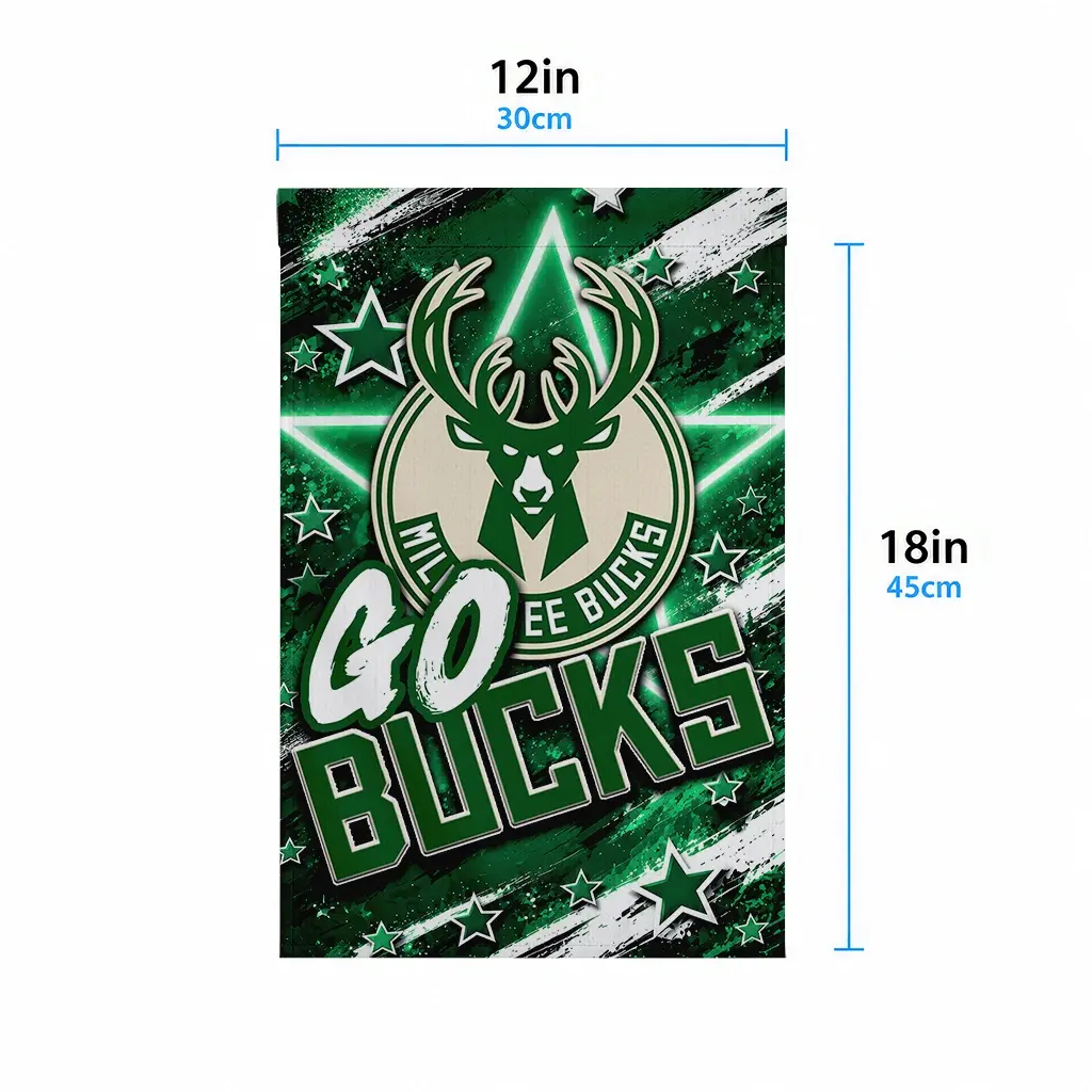 Milwaukee Bucks Garden Flag Custom Glowing Star Green High Quality Milwaukee Bucks Garden Flag Custom Glowing Star Green High Quality