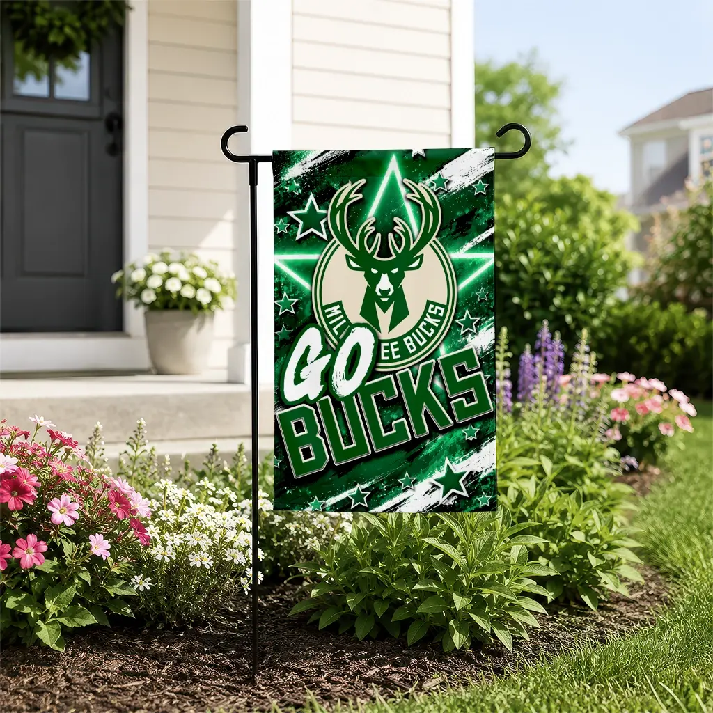 Milwaukee Bucks Garden Flag Custom Glowing Star Green New Arrival Milwaukee Bucks Garden Flag Custom Glowing Star Green New Arrival
