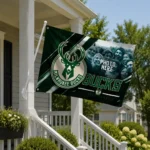 Milwaukee Bucks House Flag Custom Diagonal Stripes Green Best Selling