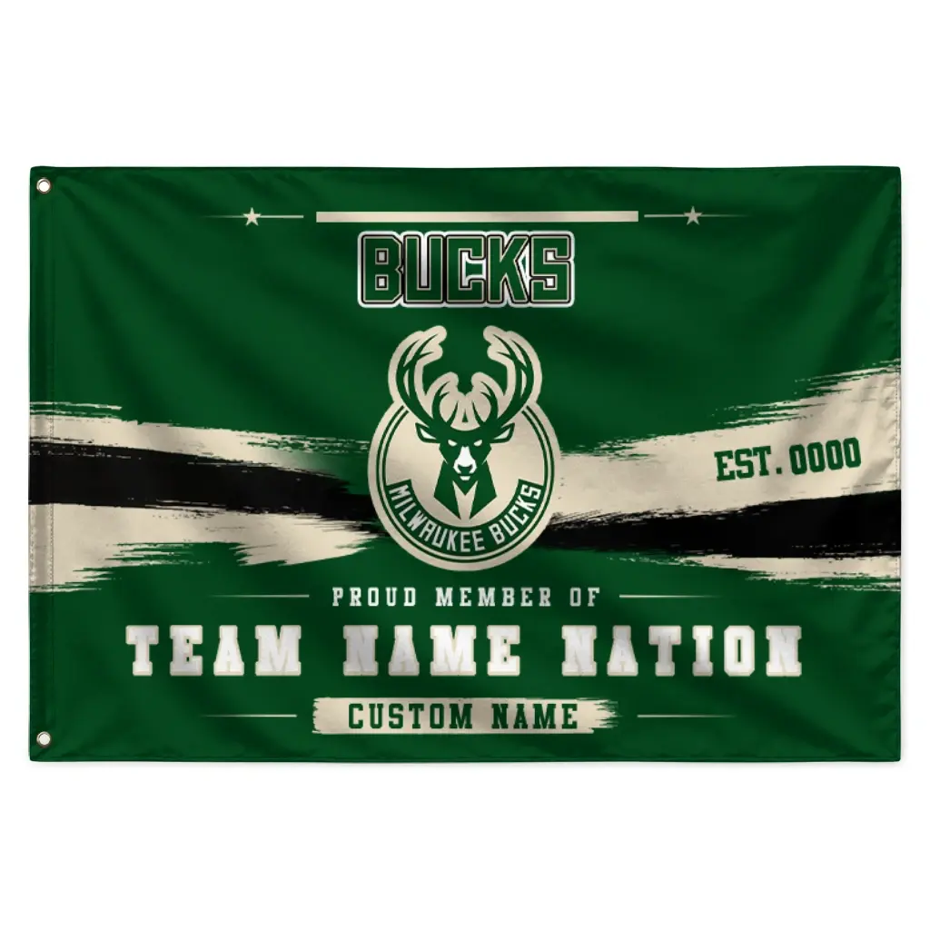 Milwaukee Bucks House Flag Personalized Brushed Streaks Green Best Selling Milwaukee Bucks House Flag Personalized Brushed Streaks Green Best Selling