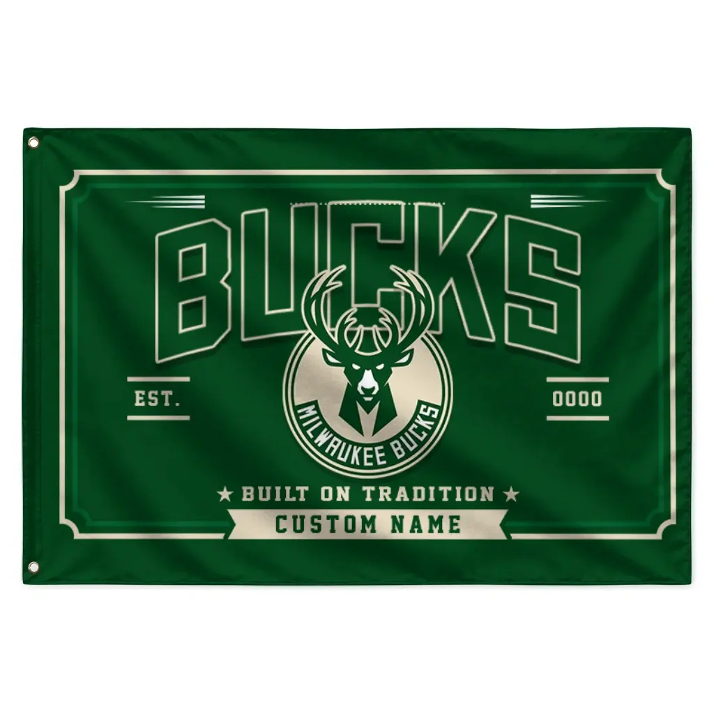 Milwaukee Bucks House Flag Personalized Ornate Border Green Best Selling Milwaukee Bucks House Flag Personalized Ornate Border Green Best Selling