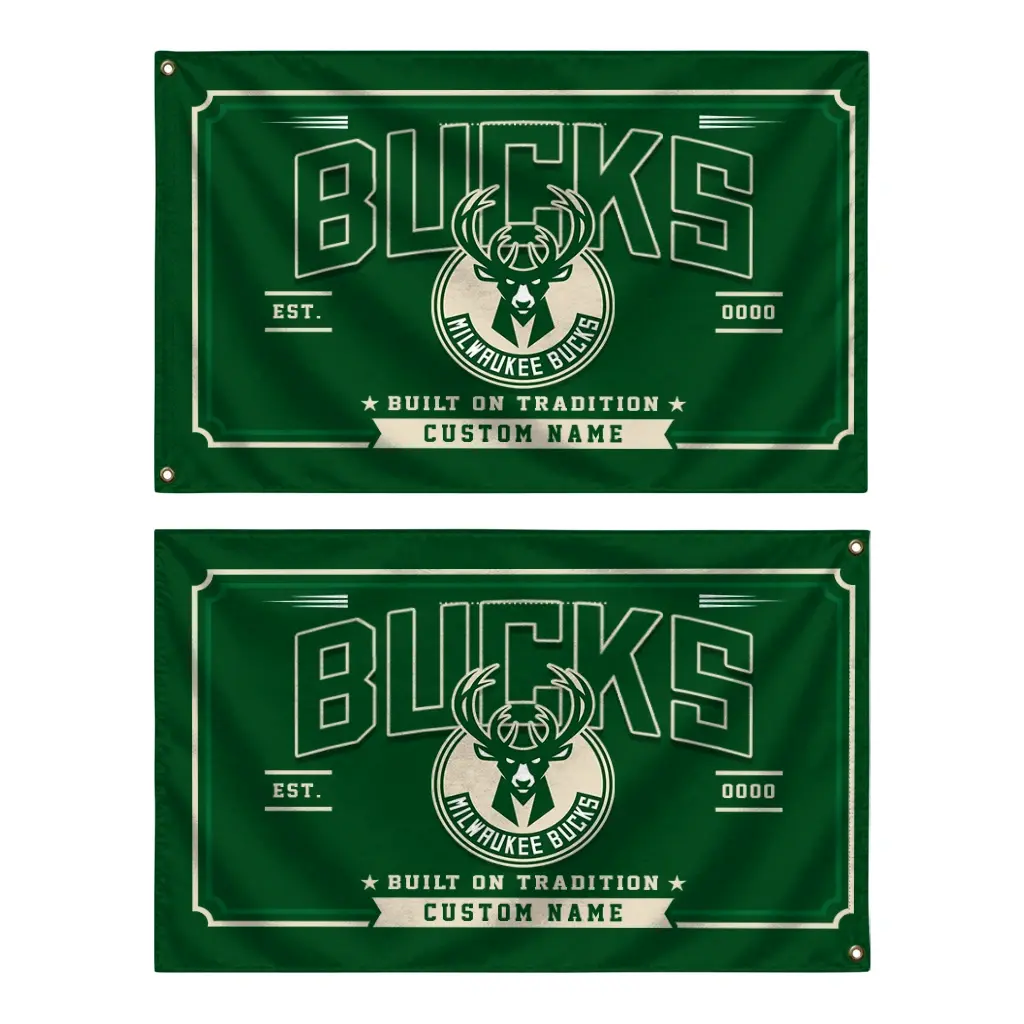 Milwaukee Bucks House Flag Personalized Ornate Border Green Fashion Forward Milwaukee Bucks House Flag Personalized Ornate Border Green Fashion Forward