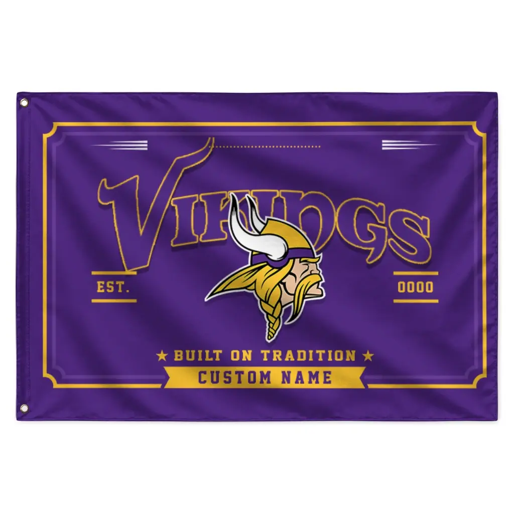 Minnesota Vikings House Flag Customized Ornate Border Purple Best Selling Minnesota Vikings House Flag Customized Ornate Border Purple Best Selling