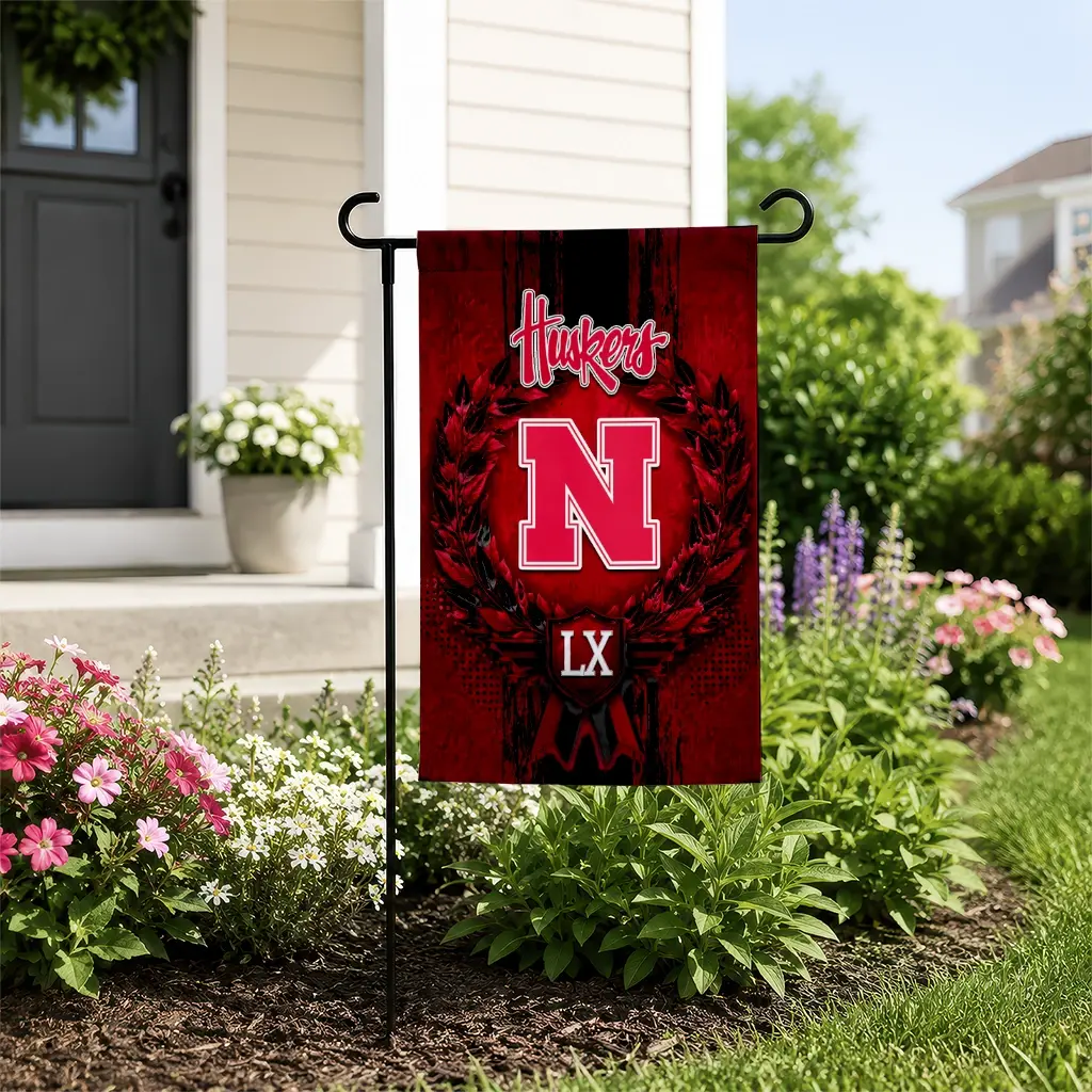 Nebraska Cornhuskers Garden Flag Customized Laurel Wreath Red New Arrival Nebraska Cornhuskers Garden Flag Customized Laurel Wreath Red New Arrival