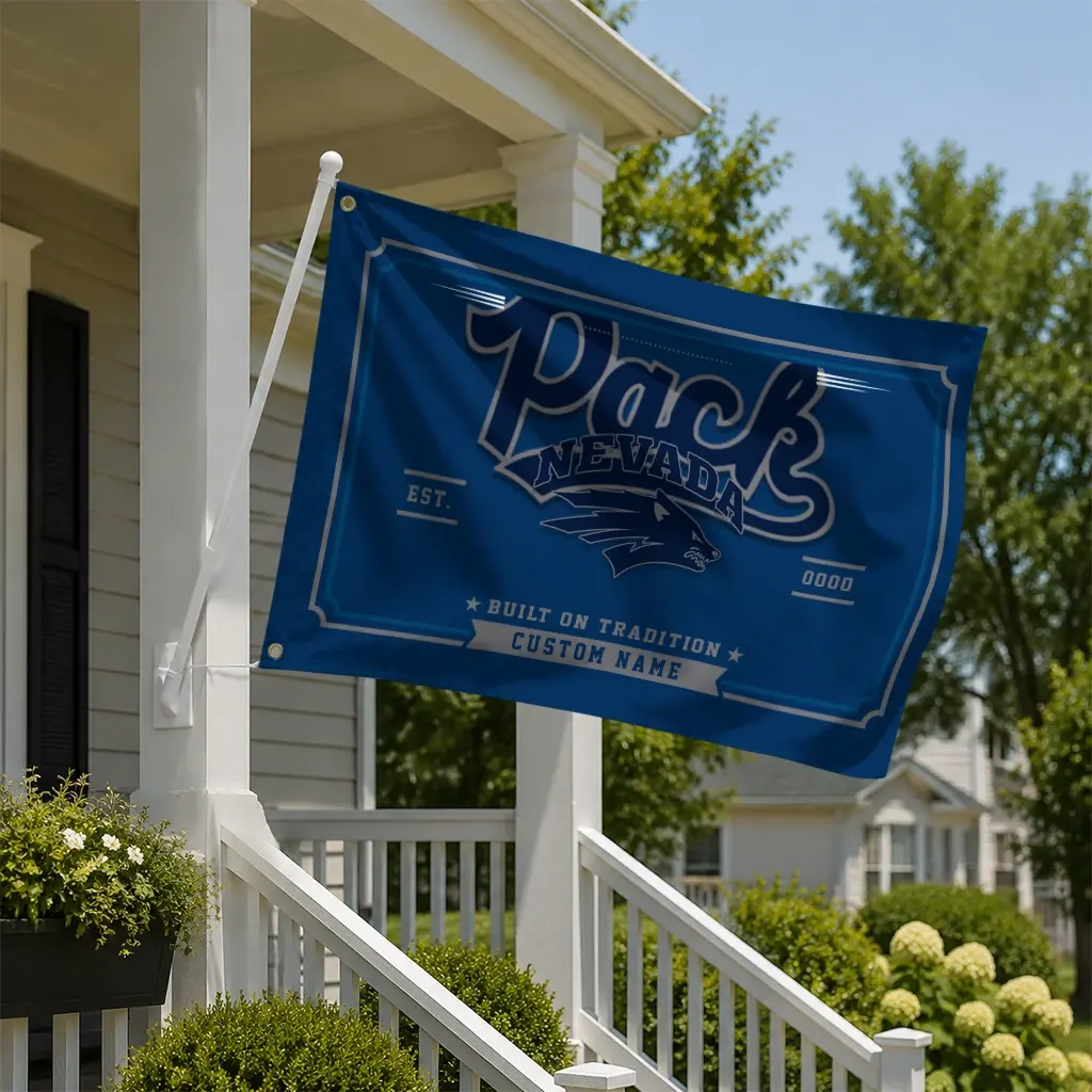 Nevada Wolf Pack House Flag Personalized Ornate Border Blue New Arrival Nevada Wolf Pack House Flag Personalized Ornate Border Blue New Arrival