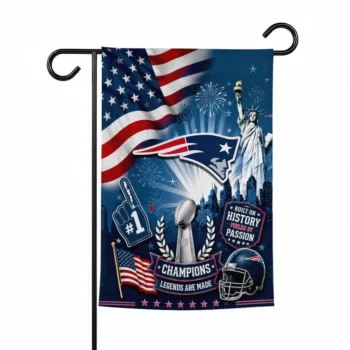 New England Patriots Garden Flag - Personalized Icon Collage Blue
