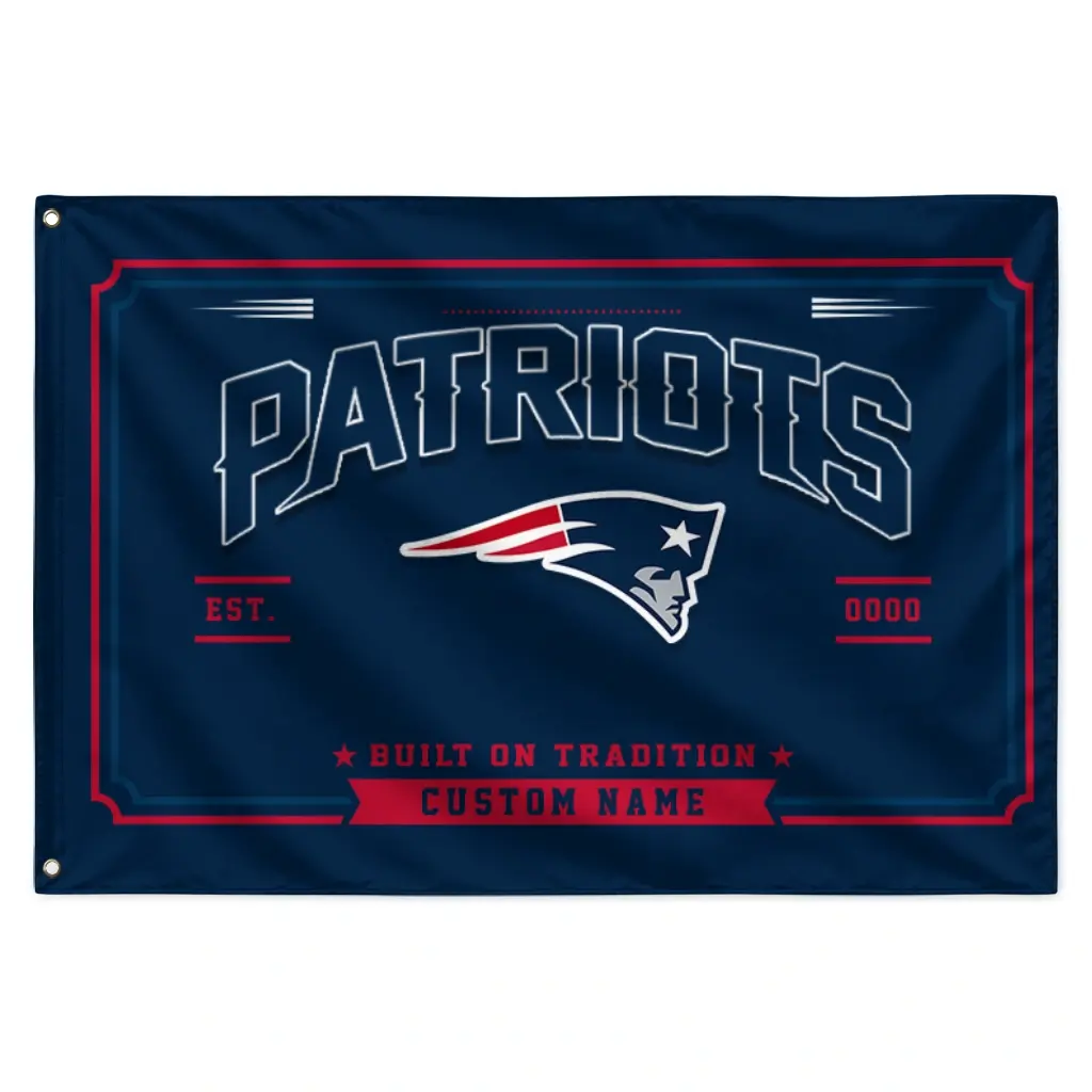 New England Patriots House Flag Personalized Ornate Border Blue Best Selling New England Patriots House Flag Personalized Ornate Border Blue Best Selling