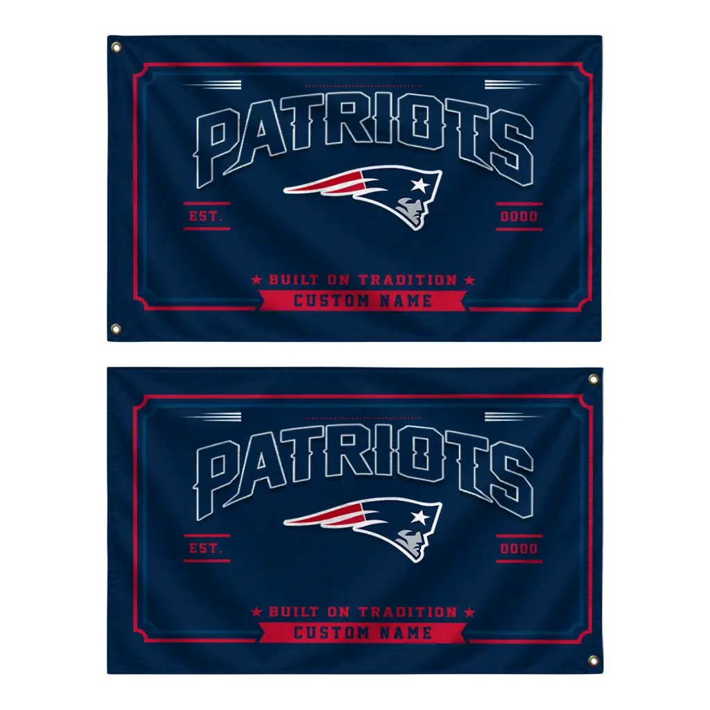New England Patriots House Flag Personalized Ornate Border Blue Fashion Forward New England Patriots House Flag Personalized Ornate Border Blue Fashion Forward
