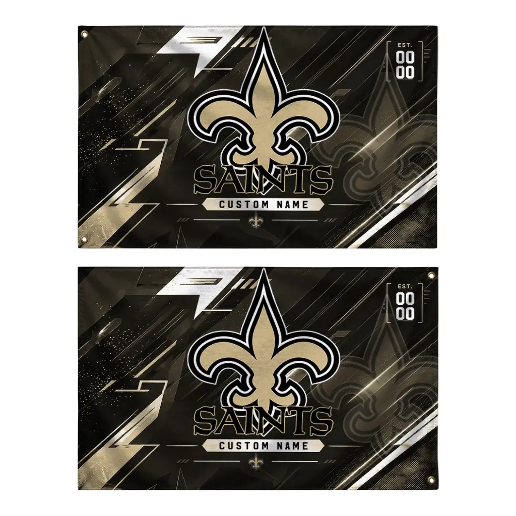 New Orleans Saints House Flag Personalized Speed Slashes Gold Fashion Forward New Orleans Saints House Flag Personalized Speed Slashes Gold Fashion Forward