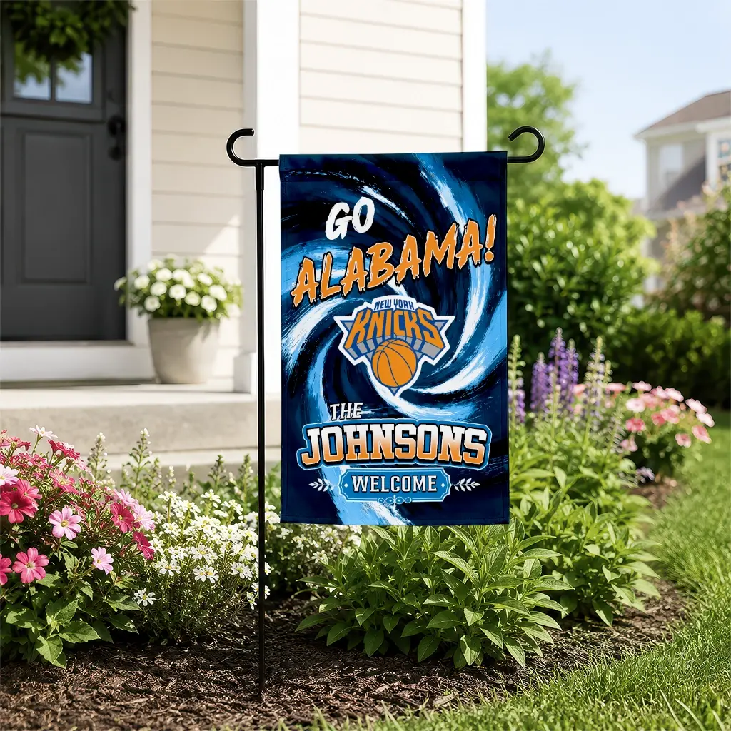 New York Knicks Garden Flag Custom Swirl Vortex Blue New Arrival New York Knicks Garden Flag Custom Swirl Vortex Blue New Arrival