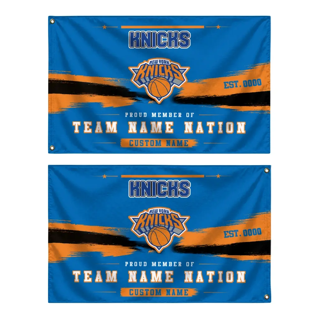 New York Knicks House Flag Personalized Brushed Streaks Blue Fashion Forward New York Knicks House Flag Personalized Brushed Streaks Blue Fashion Forward
