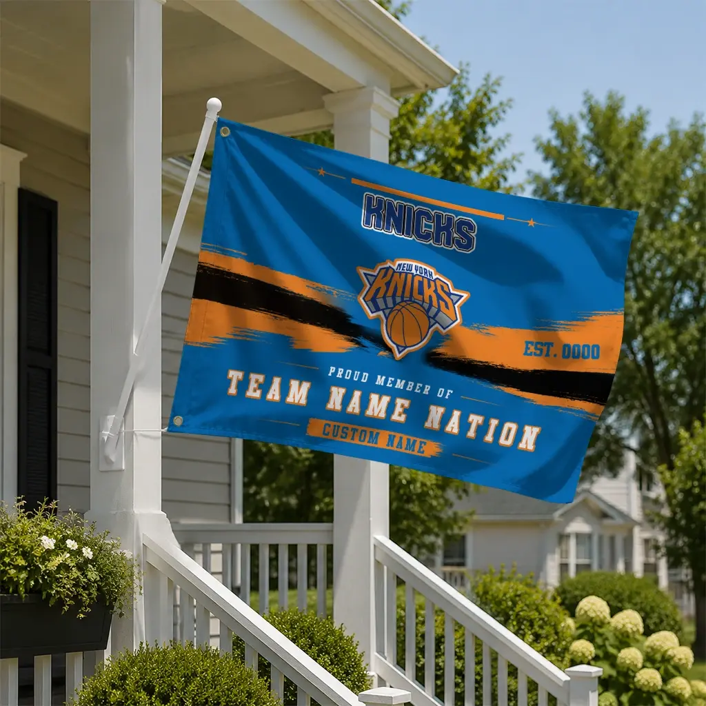 New York Knicks House Flag Personalized Brushed Streaks Blue New Arrival New York Knicks House Flag Personalized Brushed Streaks Blue New Arrival