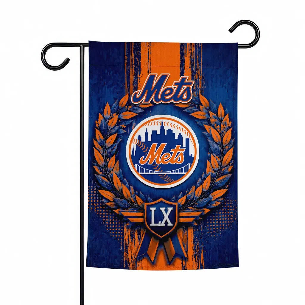 New York Mets Garden Flag Custom Laurel Wreath Blue Best Selling New York Mets Garden Flag Custom Laurel Wreath Blue Best Selling